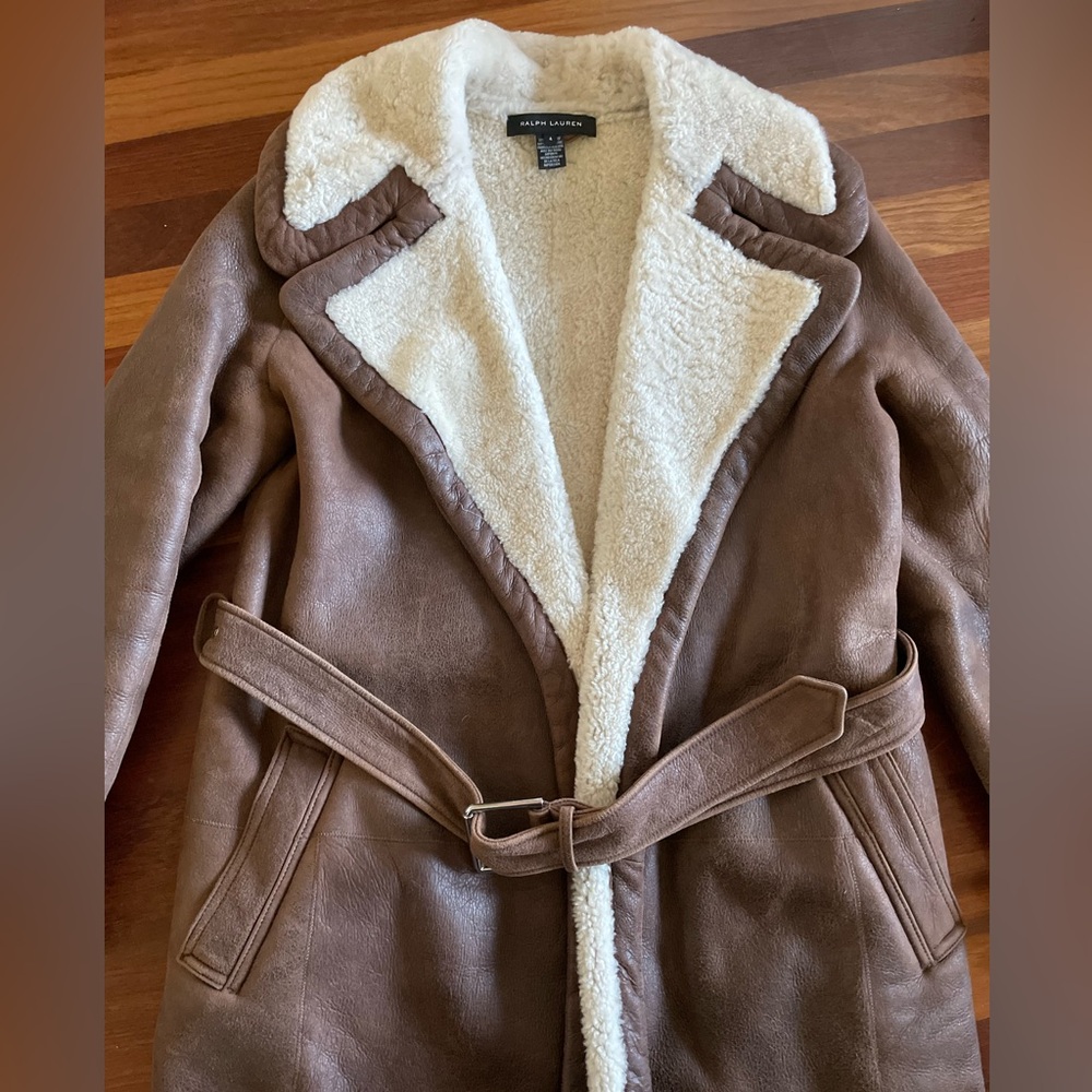 Ralph Lauren black label collection lamb shearling leather trench bomber coat 4